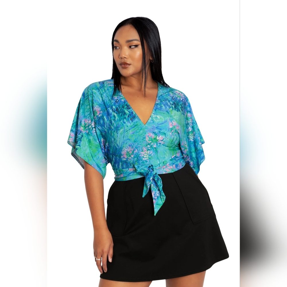 Blackmilk L Monet Agapanthus Kimono Tie Top
